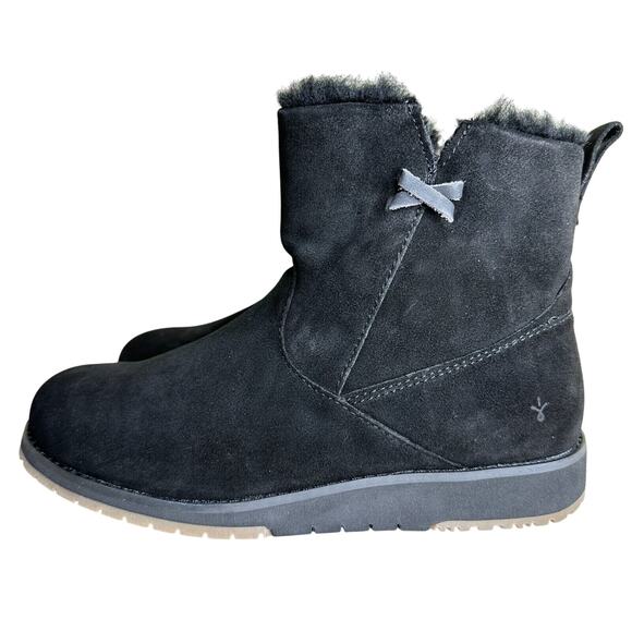EMU Australia Beach Mini Leather Merino Wool Lining Boots Black Women's 5 NWB - Picture 1 of 14